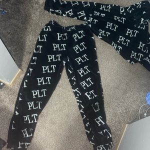 Fuzzy PLT Cropped hoodie and Pants Set